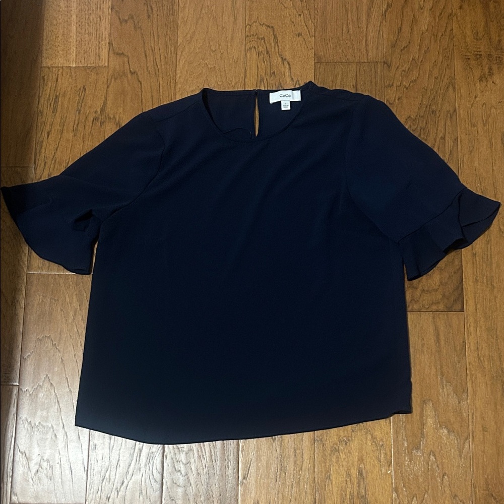 CeCe Navy Ruffle Sleeve Blouse